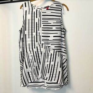 Vince Camuto Sleeveless Blouse, White and Black, Size Medium